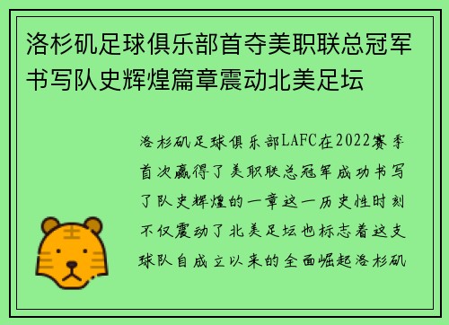 洛杉矶足球俱乐部首夺美职联总冠军书写队史辉煌篇章震动北美足坛 洛杉矶足球俱乐部首夺美职联总冠军书写队史辉煌篇章震动北美足坛